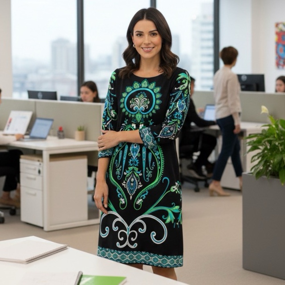Black and Green Patterned Dress